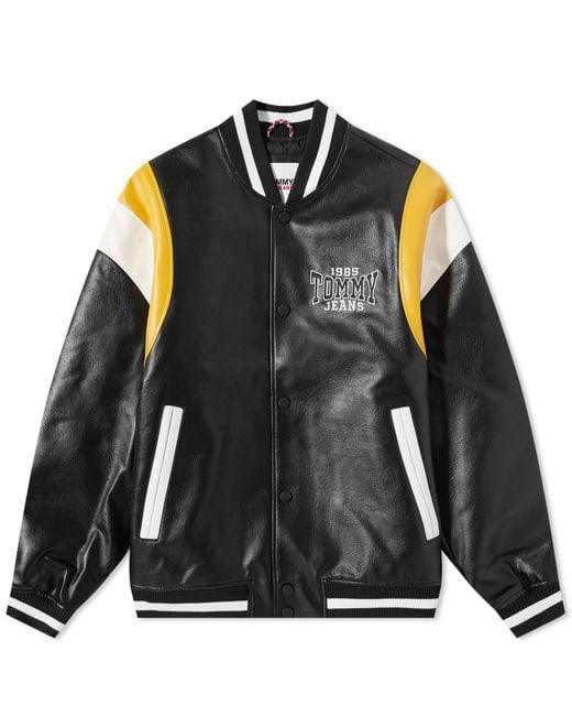 Tommy Hilfiger Black Rlx Leather Letterman Jacket for men