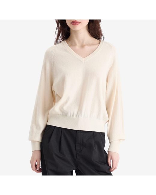 DUNST White Loose V-Neck Sweater
