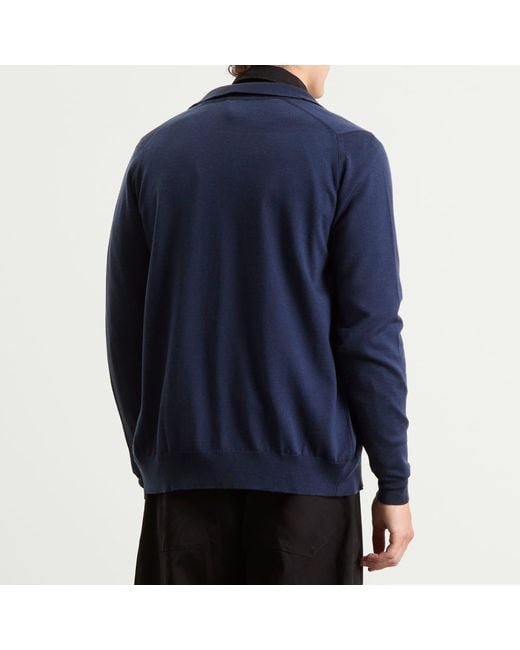 John Smedley Blue Tibor Merino Wool Button Through for men