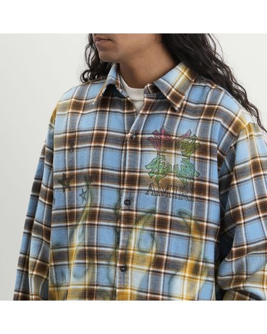 Amiri Blue Ma Quad Flames Flannel Shirt for men