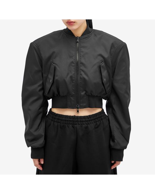 Wardrobe NYC Black Tailored Crop Bomber Jacket