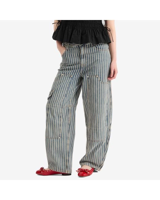 Ganni Gray Light Stripe Denim Carpenter Jeans