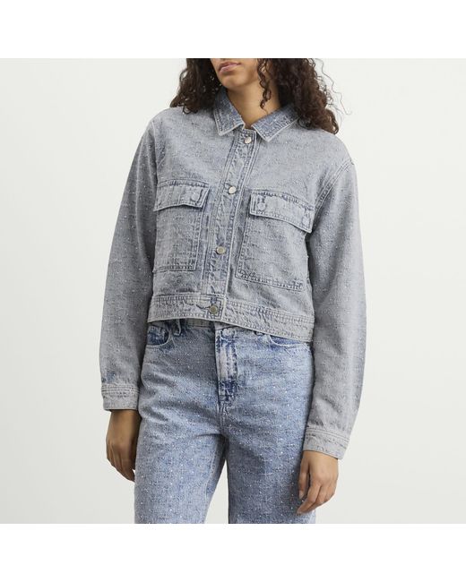 GOOD AMERICAN Blue Crystal Denim Jacket