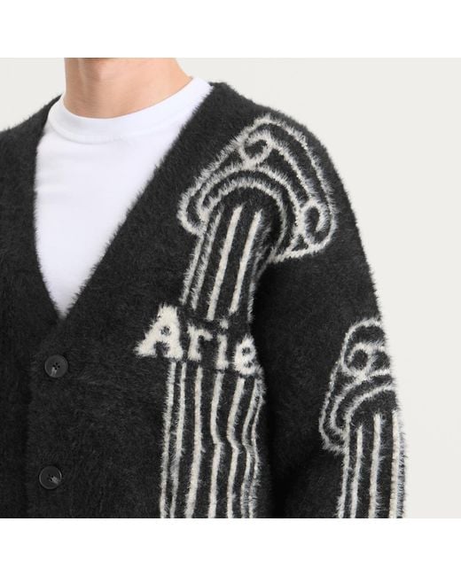 Aries Black Oversized Chenille Column Knit Cardigan for men