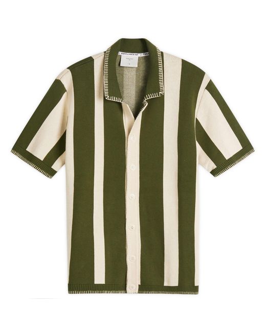 Percival Green Knitted Stripe Cuban Shirt for men