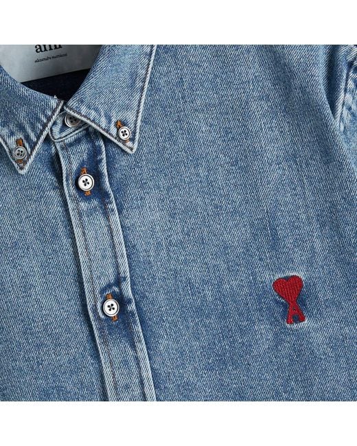 AMI Blue Adc Denim Shirt for men