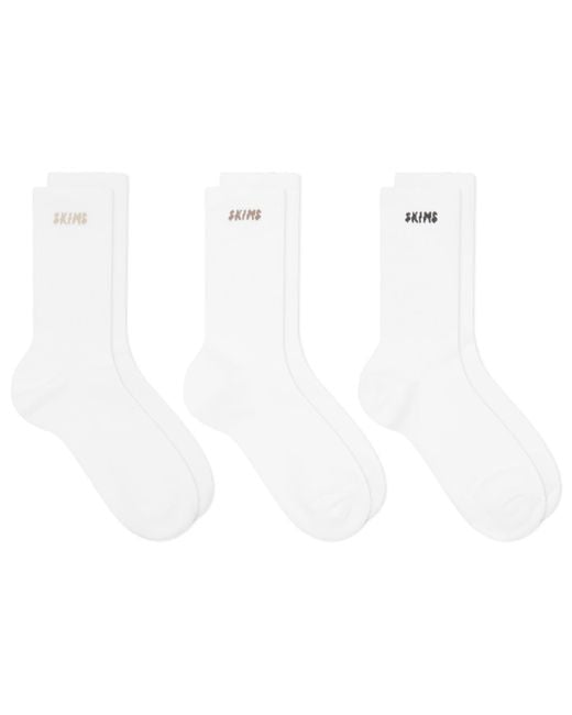 Skims White Logo Ribbed Crew Sock 3 Pack