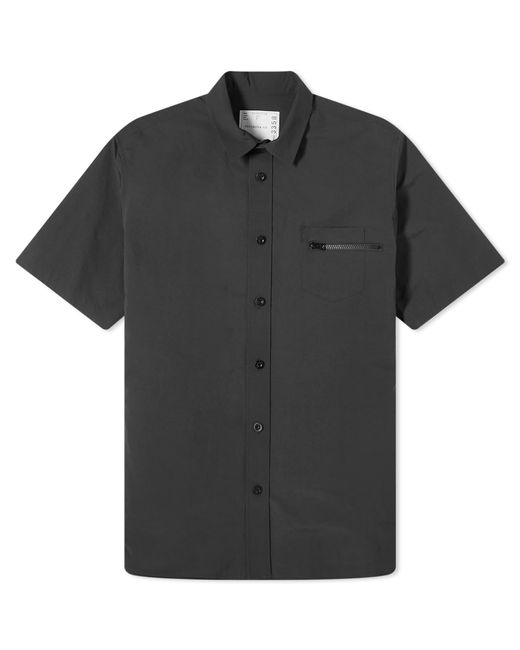 Sacai Black Matte Taffeta Zip Short Sleeve Shirt for men