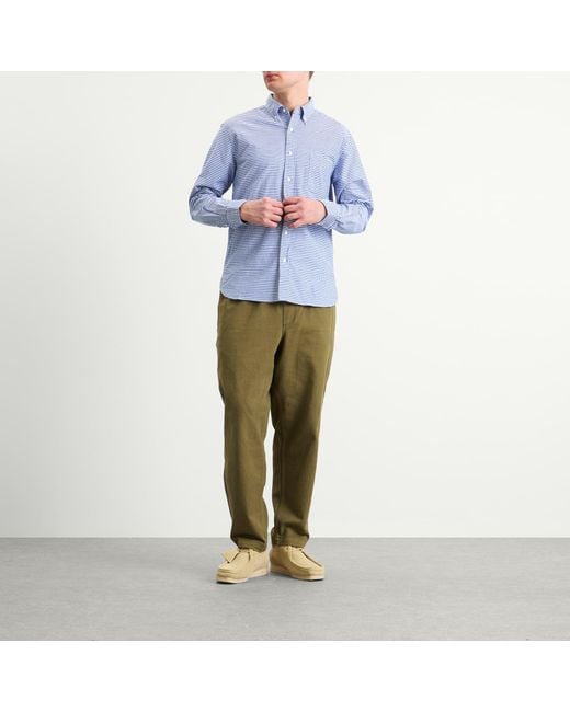 Beams Plus Blue Button Down Gingham Oxford Shirt for men