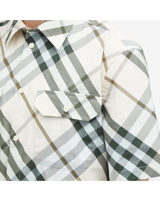 Burberry Gray Short Sleeve Check Shirt for men
