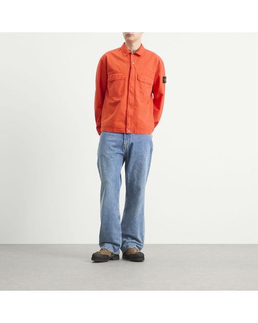 Stone Island Orange Ripstop Zip Shirt Jacket for men