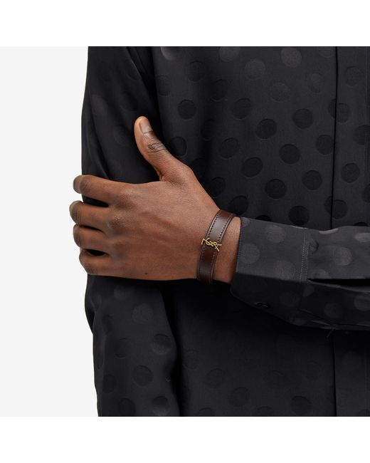 Saint Laurent Brown Ysl Wide Leather Bracelet for men