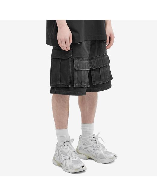 Vetements Black Multi Pocket Cargo Denim Shorts for men