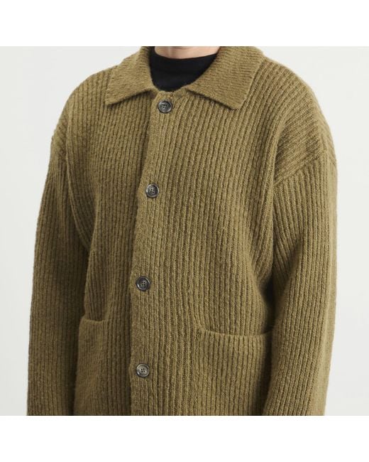 AMI Green Felted And Chunky Wool Ribbed Knit Cardigan for men