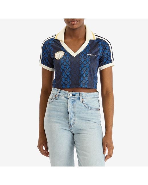 ★ adidas★ Retro Sports Cricket Inspired Crop Jersey Navy adidas Women's Originals Retro Sports Cricket-inspired