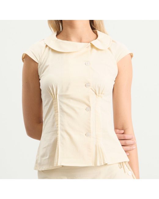 Peachy Den Natural Missy Asymmetric Stretch Blouse Presented By End