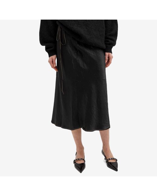Acne Black Iala Satin Midi Skirt