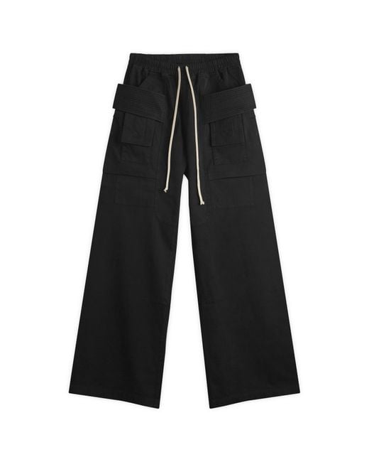 Rick Owens Black Creatch Drawstring Cargo Trousers for men