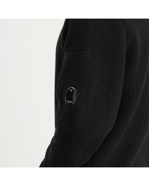 C P Company Black Half Zip Lambswool Jumper for men