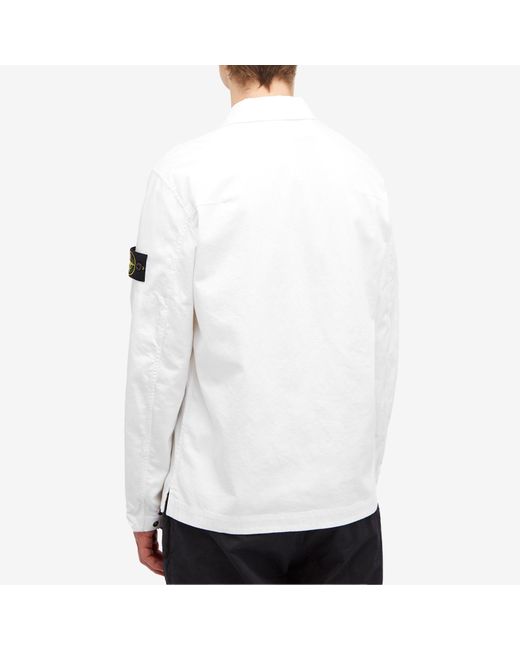 Stone Island White Stretch Cotton Double Pocket Shirt Jacket for men