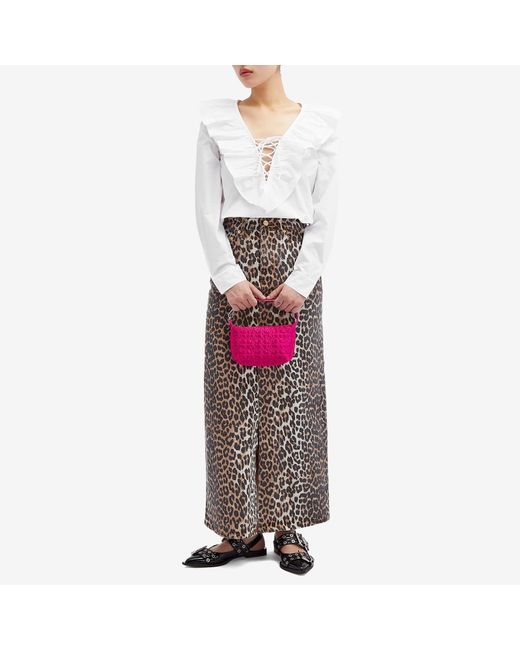 Ganni Multicolor Print Denim Maxi Slit Skirt