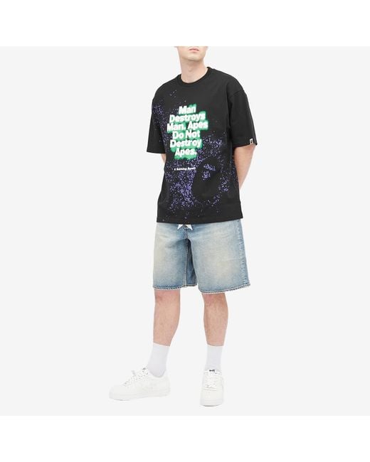 A Bathing Ape Black Spray Print Slogan T-Shirt for men