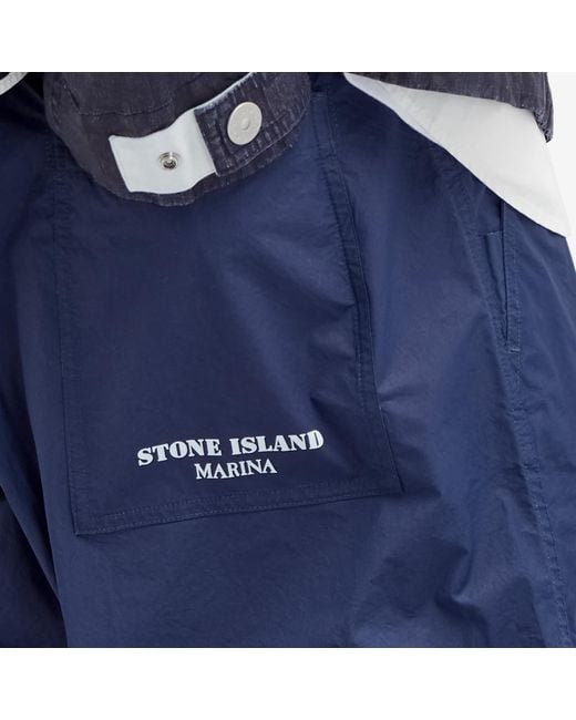 Stone Island Blue Marina Pleated Cotton Canvas Pant for men