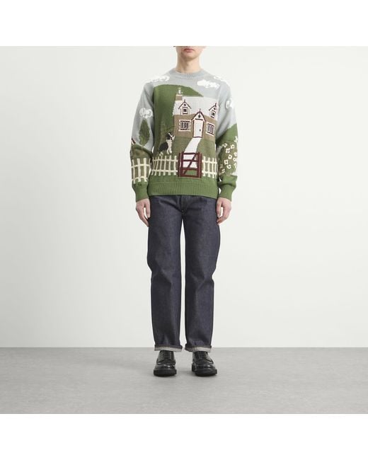 Junya Watanabe Green Intarsia Jacquard Jumper for men