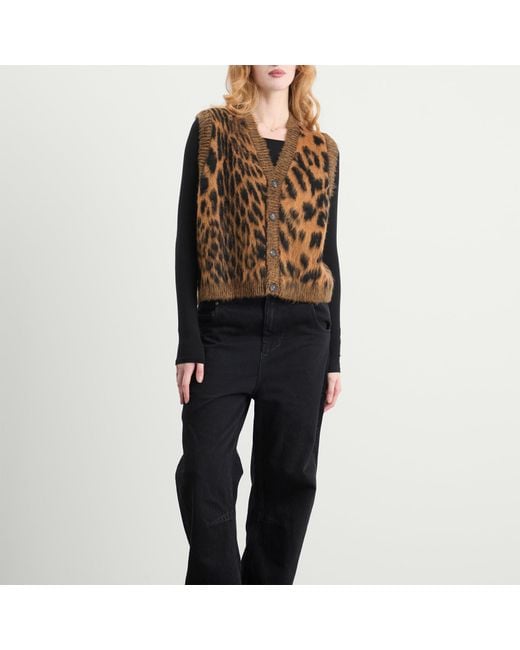 Aries Brown Brushed Leopard Vest