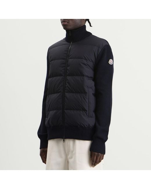 Moncler Black Hybrid Padded Front Wool Zip Jacket for men