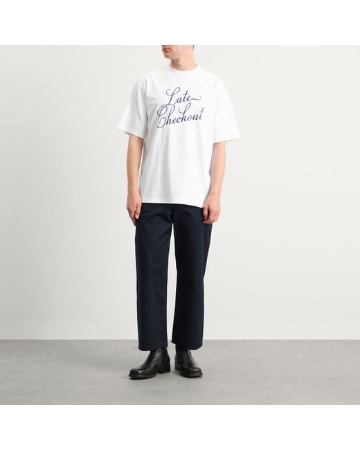 Late Checkout White Script T-Shirt for men