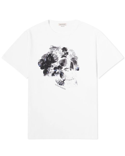 Alexander McQueen White Dutch Flower Skull T-Shirt for men