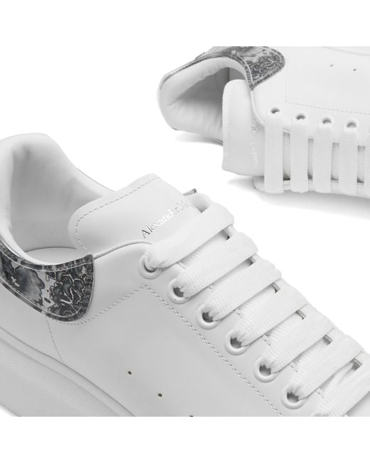 McQueen Metalic Flower Tab Oversized Sneaker in White for