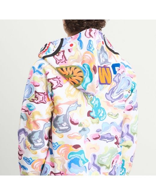 A Bathing Ape Blue Art Camo Shark Zip Hoodie for men