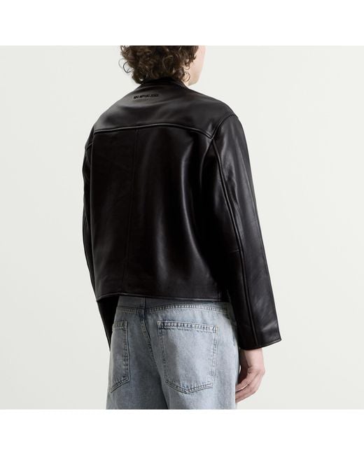 MKI Miyuki-Zoku Black Cropped Leather Racer Jacket for men
