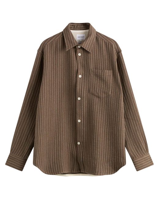 Norse Projects Brown Ole Oversized Wool Stripe Shirt for men