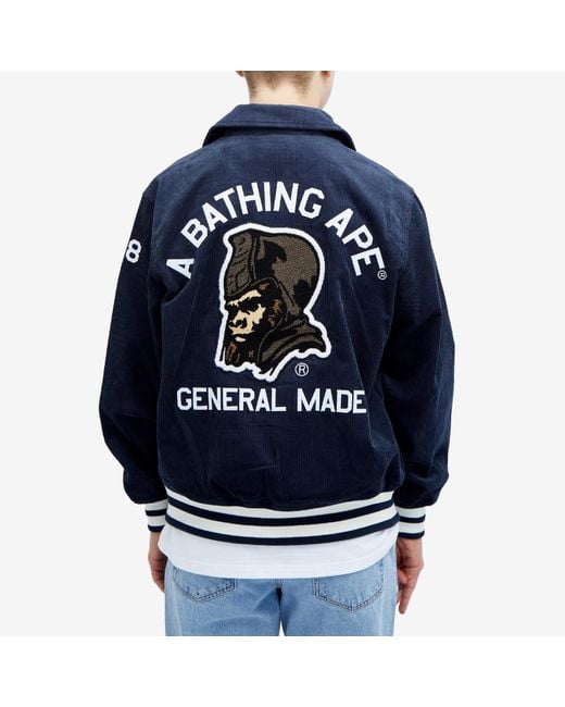 A Bathing Ape Blue General Corduroy Varsity Jacket for men