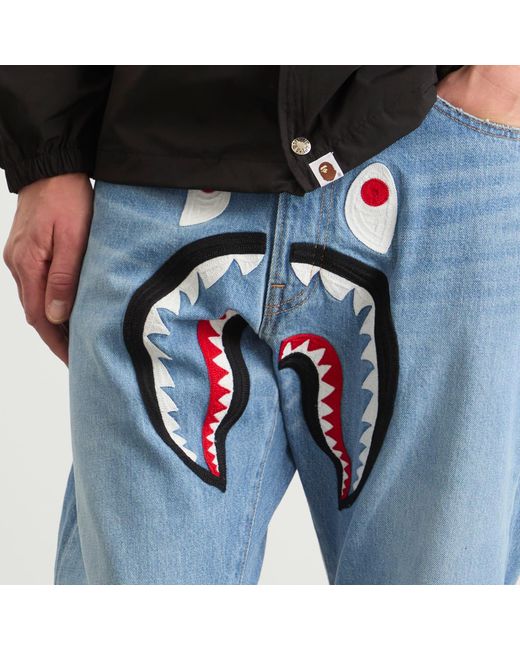 A Bathing Ape Blue Shark Loose Fit 13Oz Jeans for men