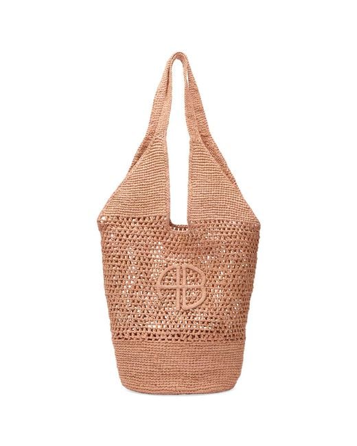 Anine Bing Brown Leah Logo Hobo Bag
