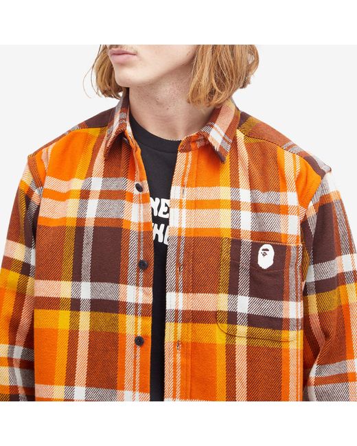 A Bathing Ape Orange Checked Overshirt for men