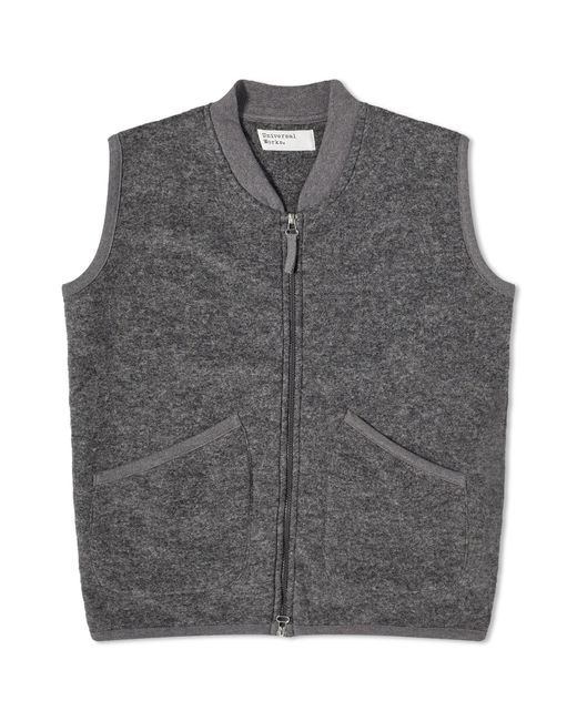 Universal Works Gray Wool Fleece Zip Waistcoat for men
