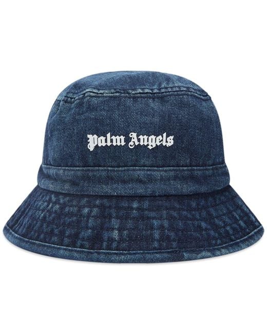 Palm Angels Denim Logo Bucket Hat in Blue/White (Blue) for Men Lyst