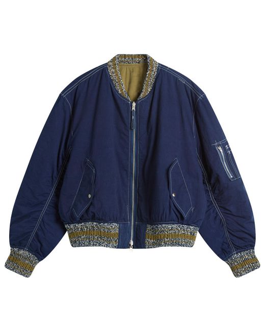 STORY mfg. Story Mfg Seed Printed Wonky-Wear Bomber in Blue for