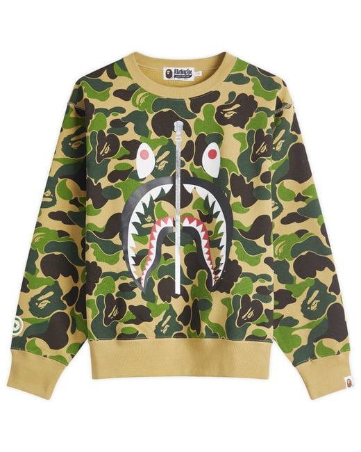 A Bathing Ape Green Camo Shark Crew Sweatshirt
