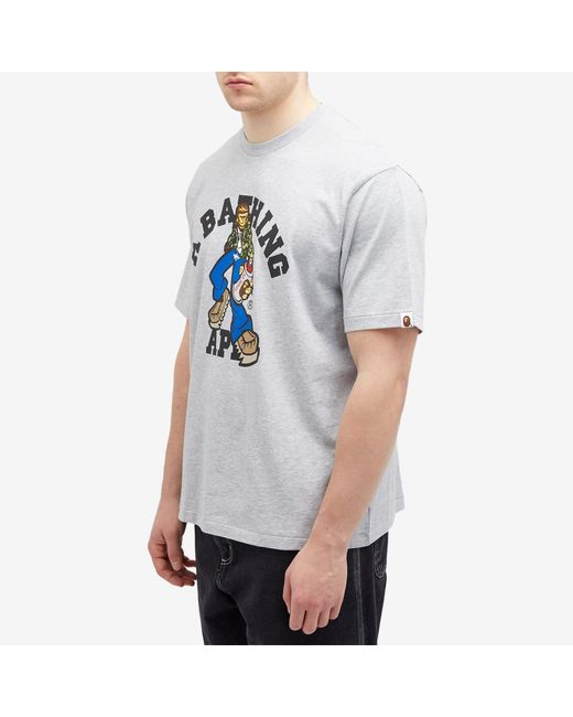 A Bathing Ape Blue Graffiti Character College T-Shirt for men