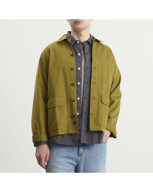 Drake's Green Textured Twill 3-Pocket Overshirt for men