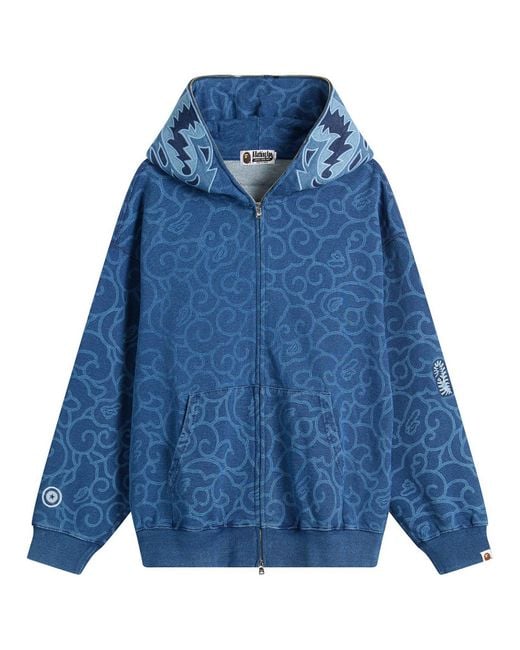 A Bathing Ape Blue Cloud Camo Tiger Upcycled Zip Hoodie for men