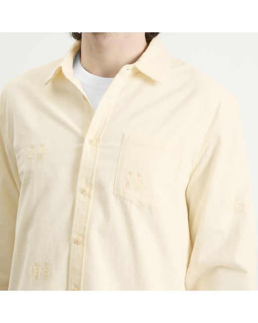 Folk White Embroidery Direction Babycord Shirt for men