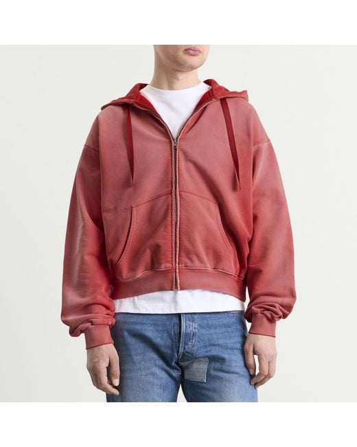 Maison Margiela Red Vintage Washed Shrunked Hoodie for men