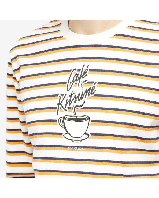 Maison Kitsuné Natural Cafe Kitsune Long Sleeve Coffee Cup Printed T-Shirt for men